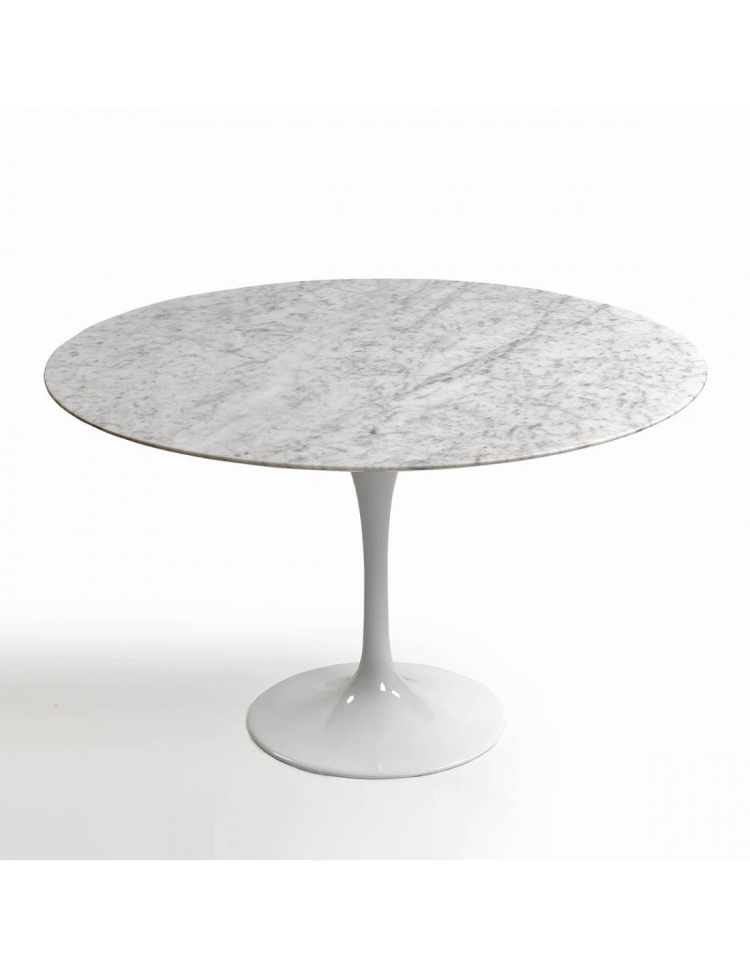 mesa redonda de marmol y pie blanco