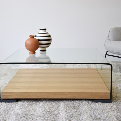 Mesa de Centro Vidrio Templado y Roble