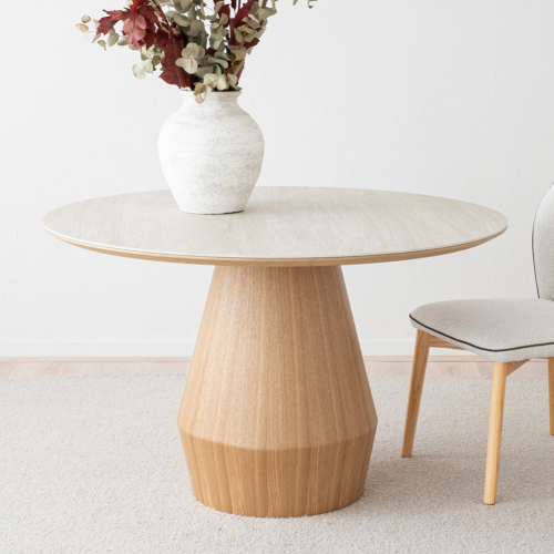 Mesa De Comedor Redonda En Fresno y Cerámico